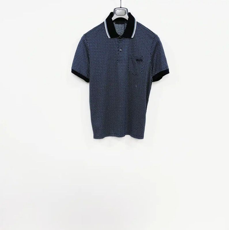 Prada Prada Men's Navy Cotton Checkered Polo Shirt Size US S / EU 44-46 / 1 - 1 Thumbnail