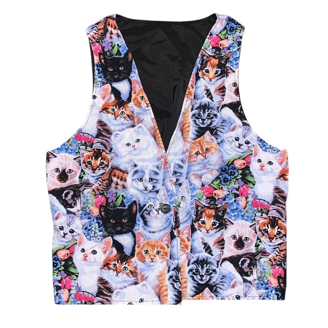 Other Handmade Cat Tapestry Fabric Button Vest Sleeveless Top M/L Size L / US 10 / IT 46 - 3 Thumbnail