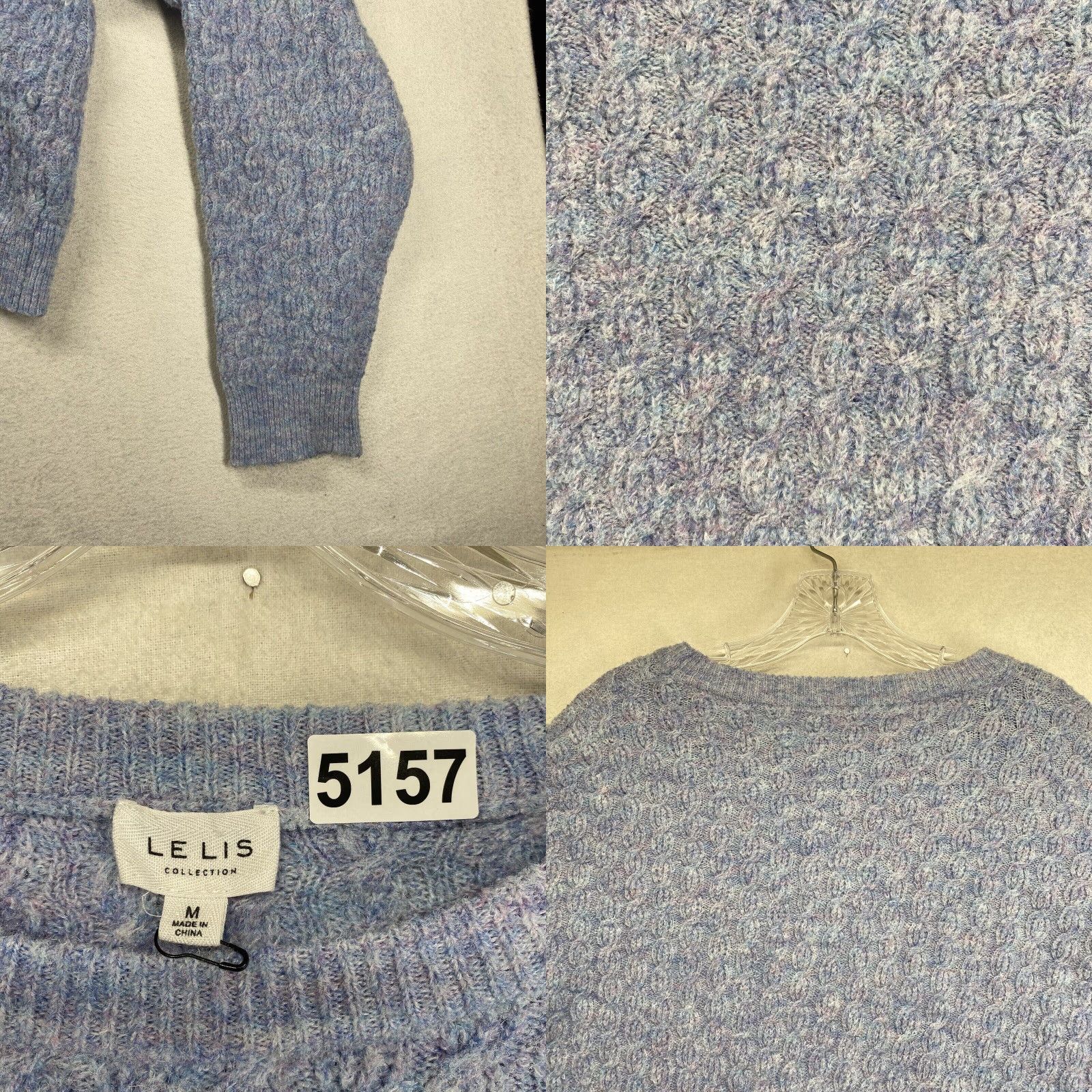 Vintage Women's Wool Blend Sweater Medium Blue Crew Neck Cable Knit Cropped Le Lis Size M / US 6-8 / IT 42-44 - 8 Thumbnail