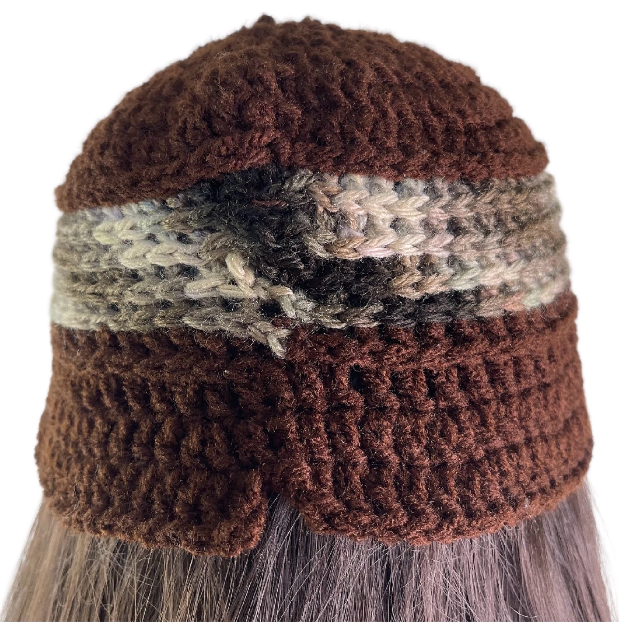 Handmade Crochet Bucket Beanie Hat Granny Square Pattern Brown Handma Size ONE SIZE - 4 Thumbnail