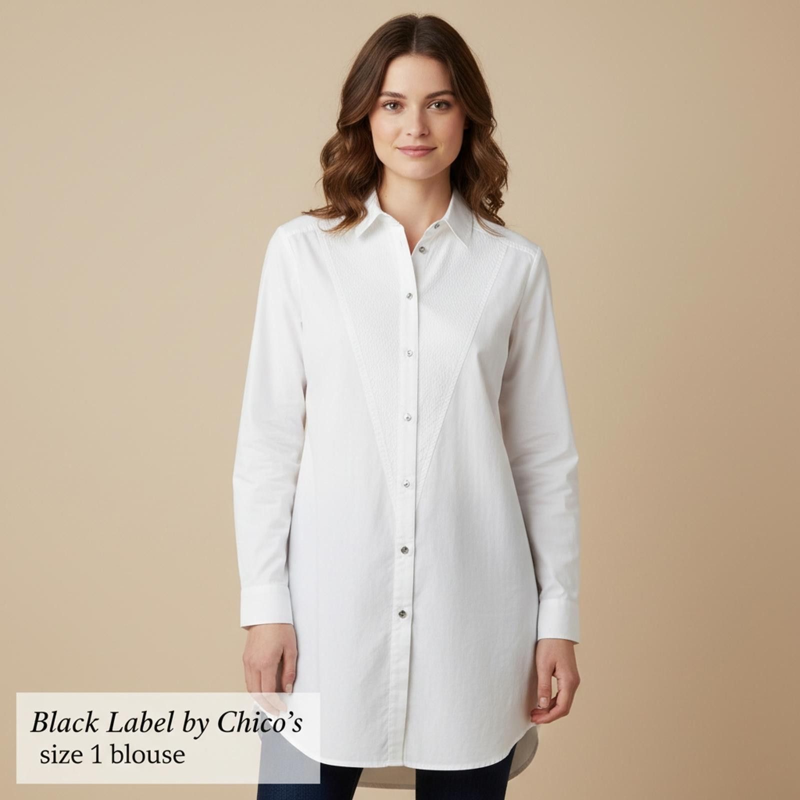 Other Black Label by Chico's White Long Sleeve Button-Up Blouse, 1 Size M / US 6-8 / IT 42-44 - 1 Thumbnail