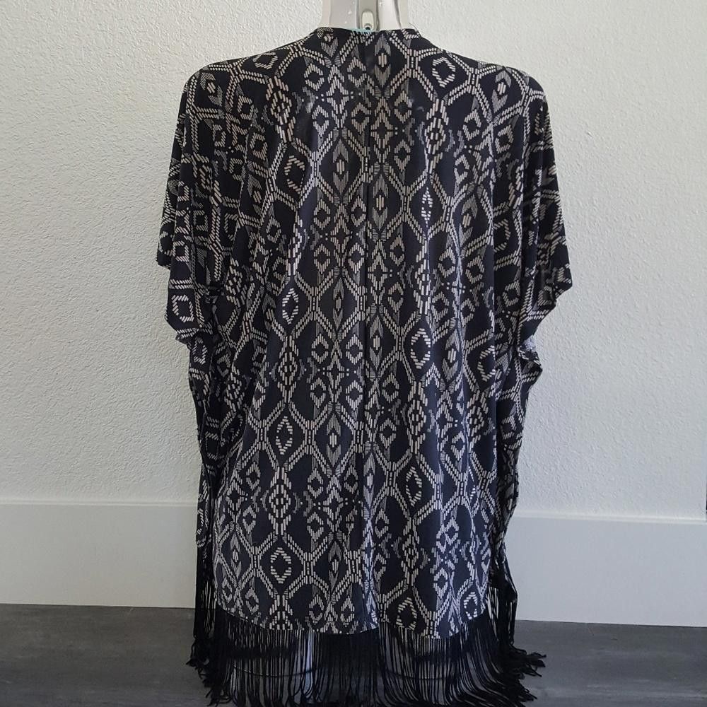 Designer Black Cream Print Detailed JC Duster Size S / US 4 / IT 40 - 2 Thumbnail
