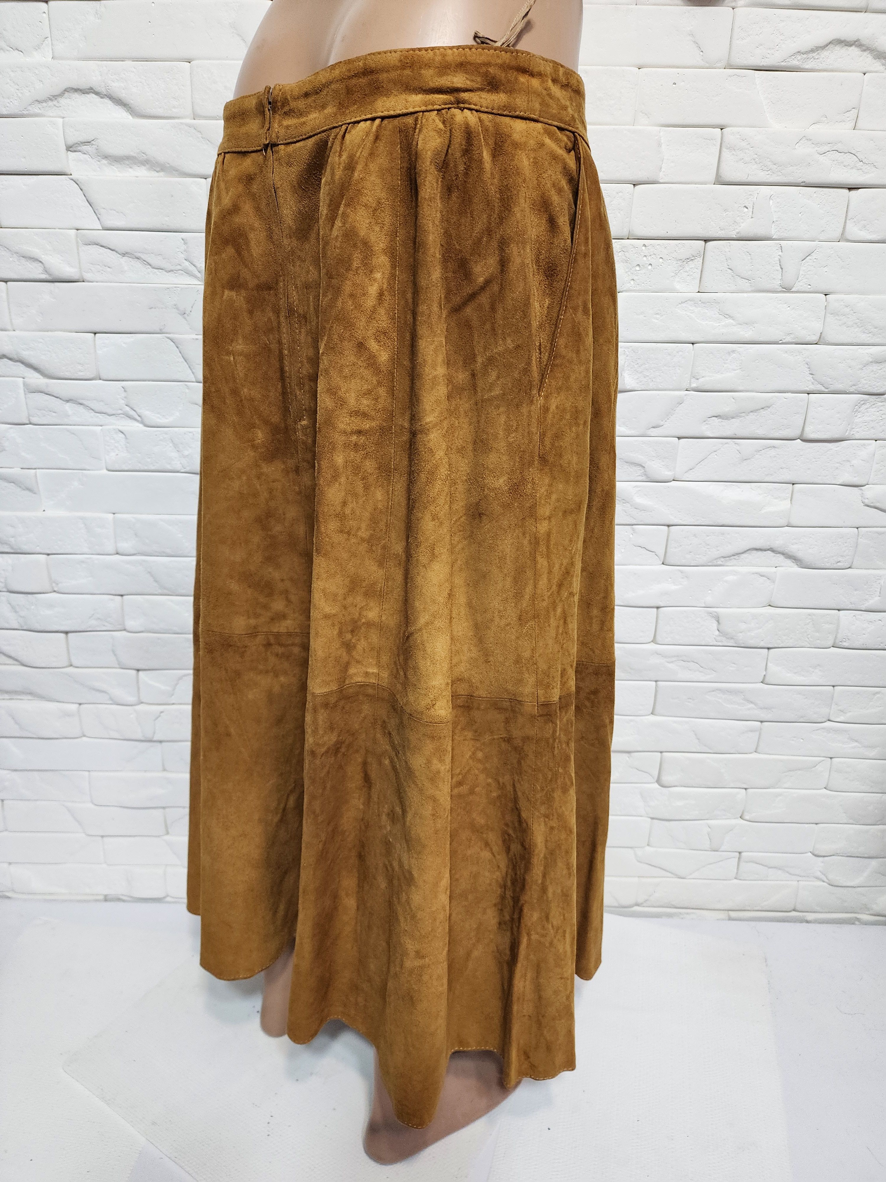 Uniqlo Brown Flared Leather Skirt with Pockets. Size 33" - 6 Thumbnail