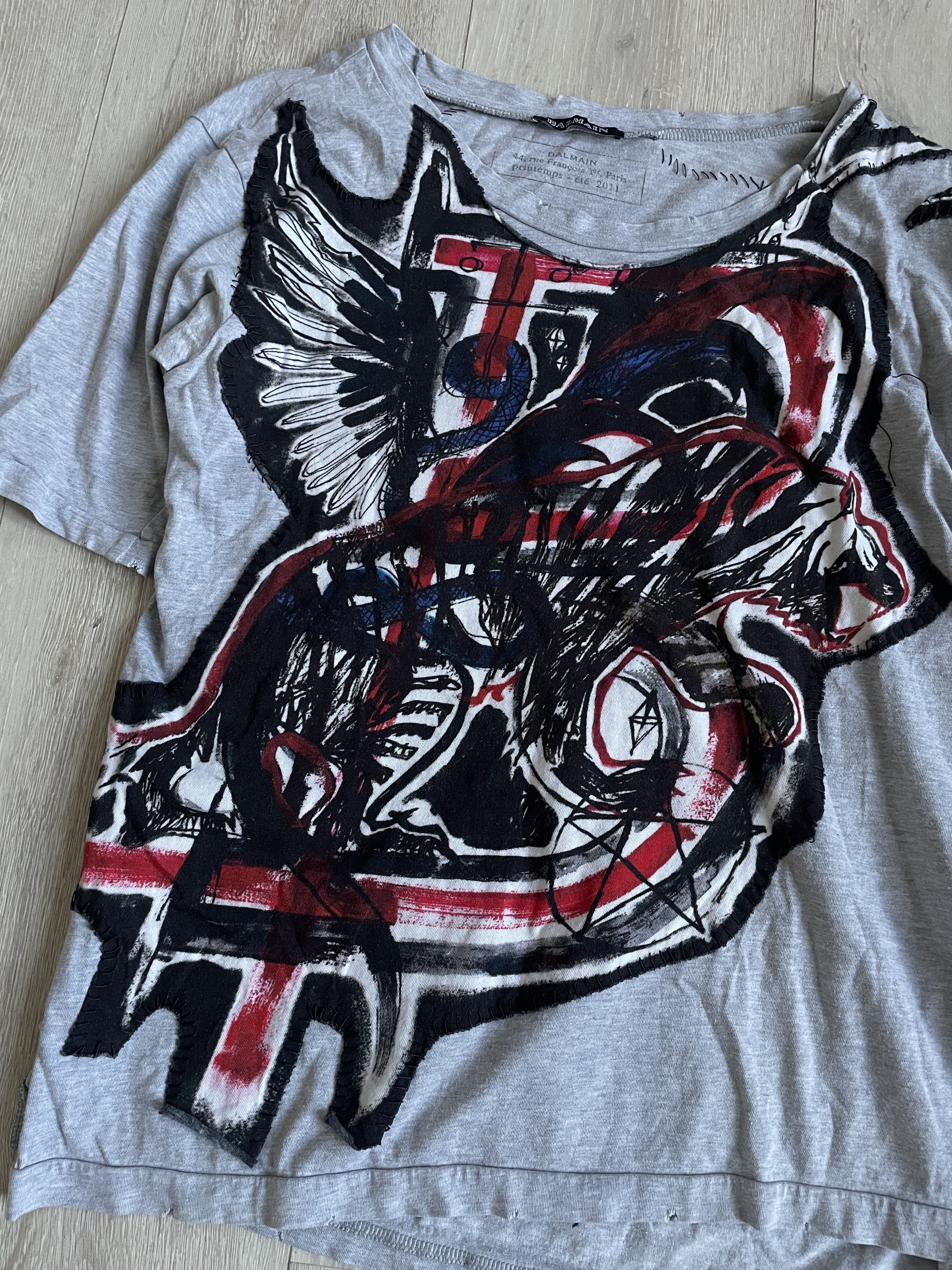 Balmain Balmain SS11 punk logo stitch t-shirt by Christophe Decarnin Size S / US 4 / IT 40 - 2 Thumbnail