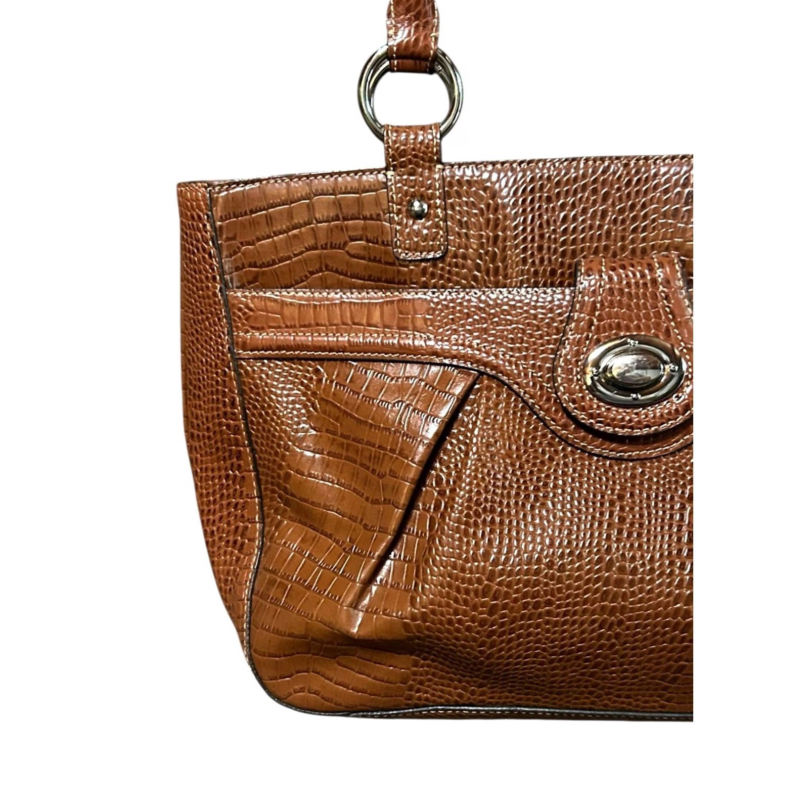 Etienne Aigner Etienne Aigner Chestnut Brown Leather Croc Embossed Shoulder Bag Women’s Size ONE SIZE - 4 Thumbnail