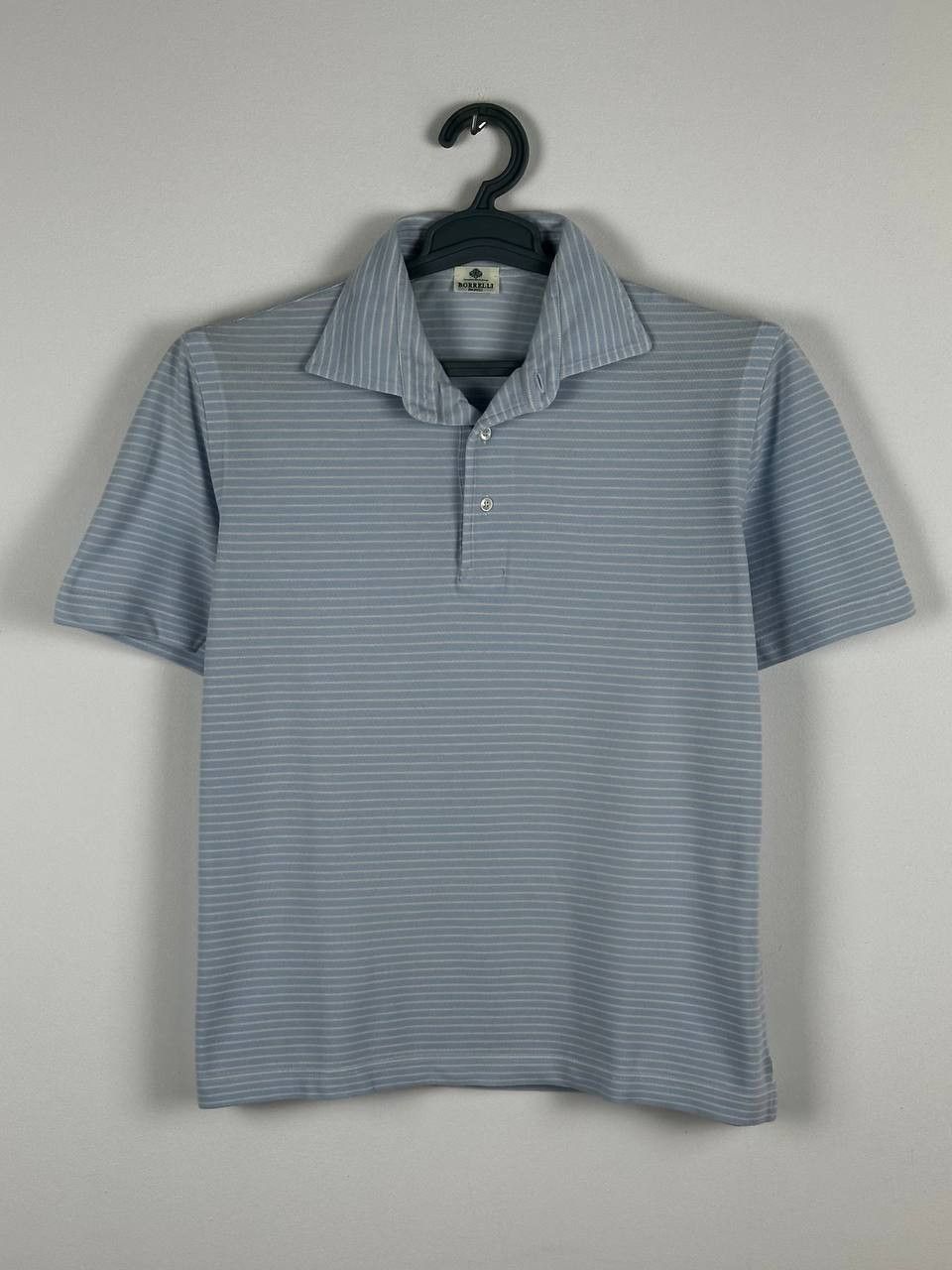 Borriello Napoli Borrelli Napoli Light Blue Striped Polo T Shirt Italy Size US M / EU 48-50 / 2 - 2 Thumbnail