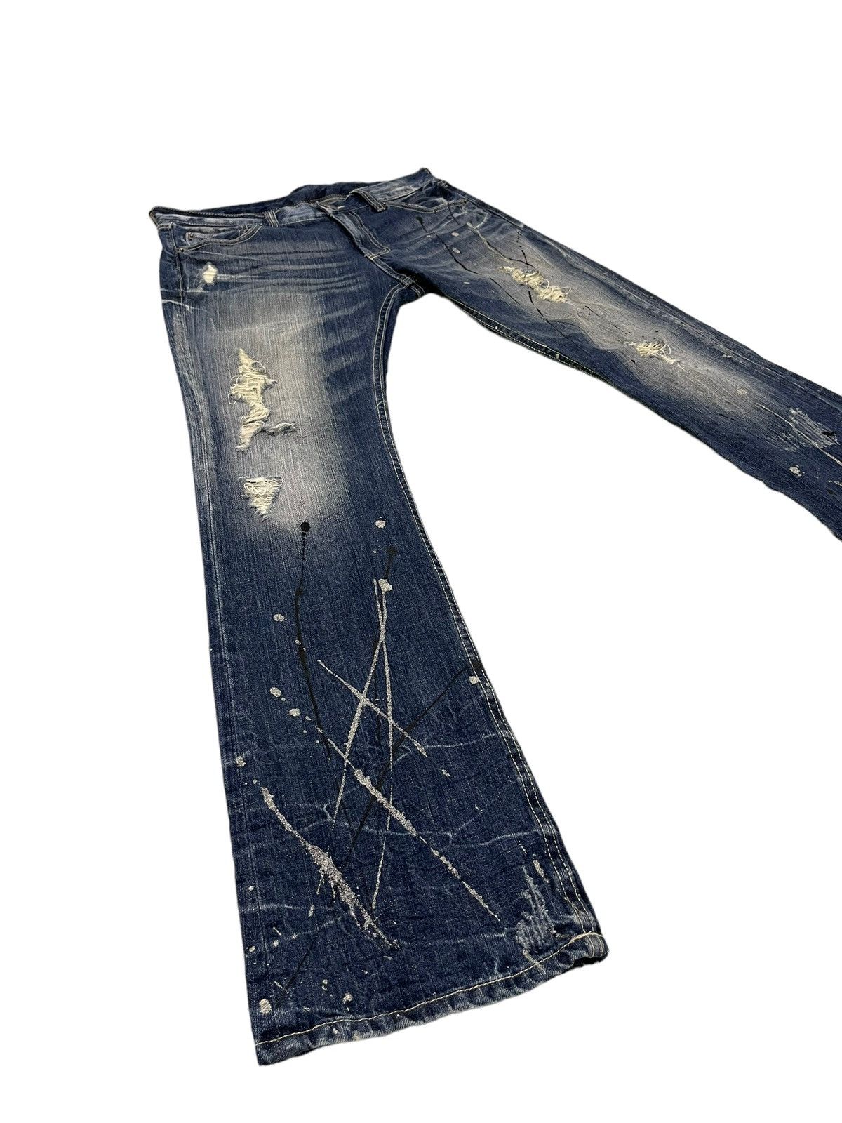image of Hype Flare Jeans Unknown Distress Paint Boot Cut 63 in Blue, Men's (Size 33)