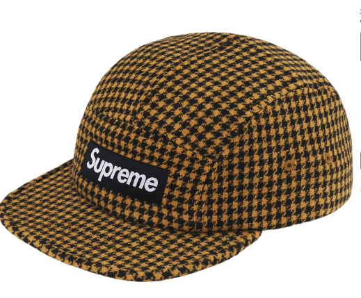 image of Supreme Houndstooth Wool Camp Cap Yellow Fw23 Bellandi Wool, Men's