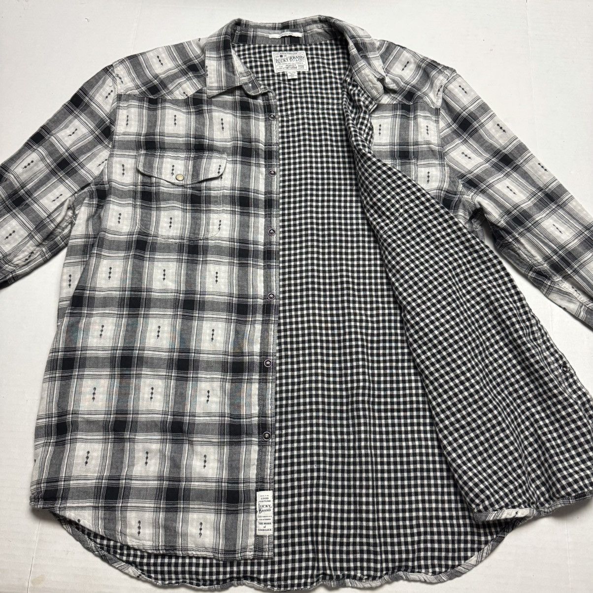 Lucky Brand LUCKY BRAND Dobby Plaid Snap Button Western Shirt Size US XL / EU 56 / 4 - 5 Thumbnail