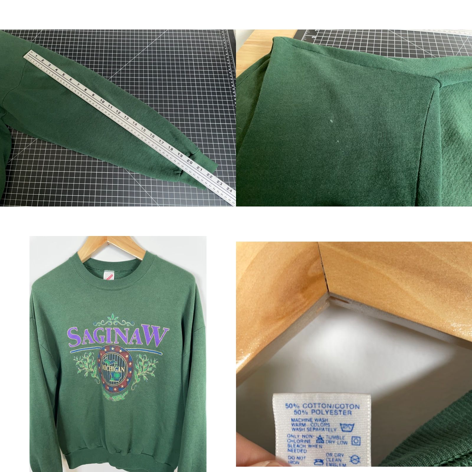 Jerzees Vintage Yes Saginaw Michigan 90s Sweatshirt Jerzees Tag 50/50 XL Green Crewneck Pullover Cotton Polyester Cotton Blend Adult Men United States Size US XL / EU 56 / 4 - 8 Thumbnail