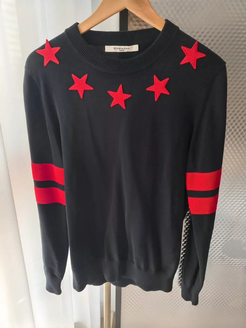 Givenchy Five-Pointed Star Black and Red Knit Hoodie Jacke