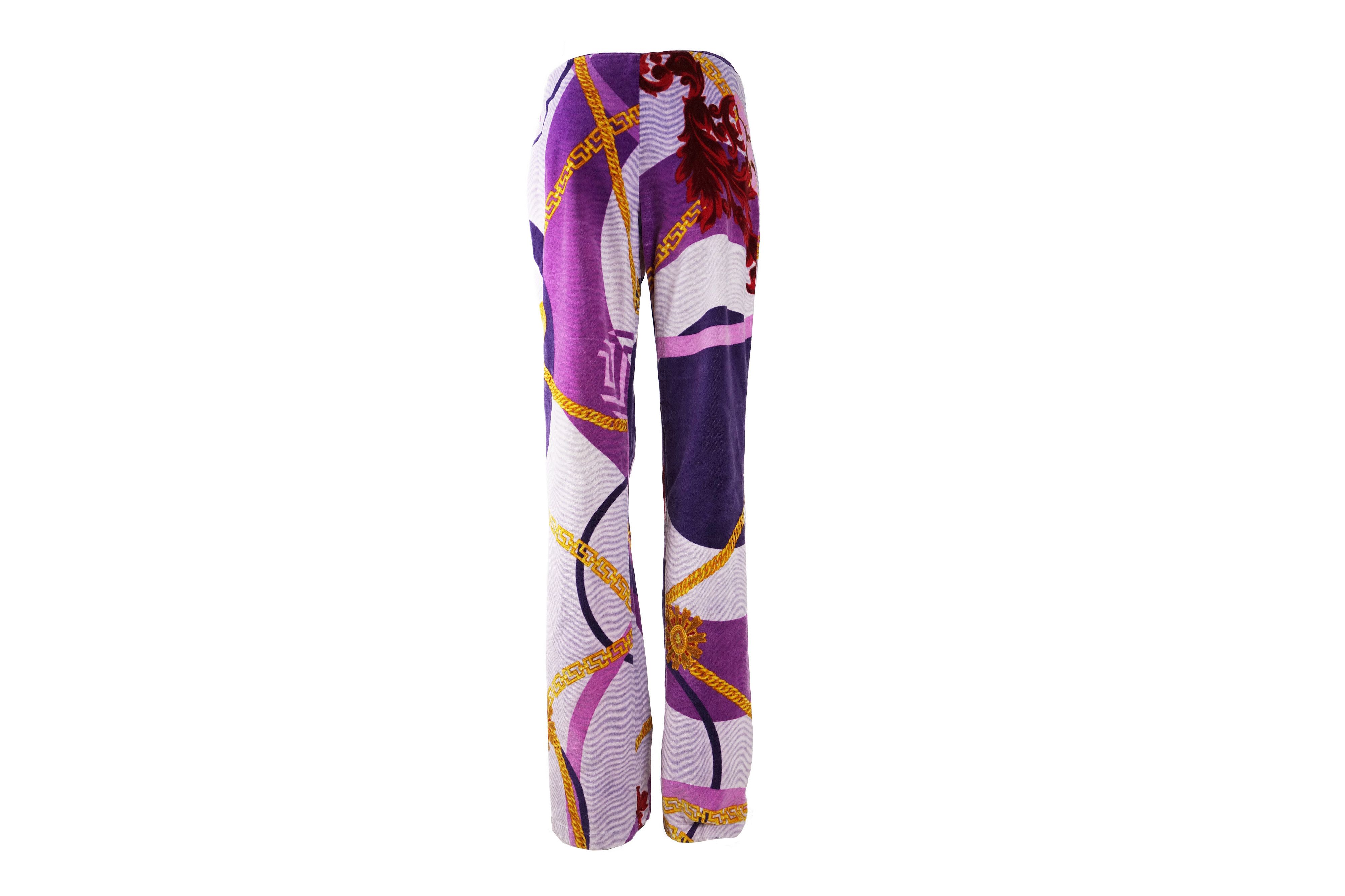 Versace Jeans Couture VERSACE Jeans Couture Womens Pants Chain Medusa Print Velvet Size 28" / US 6 / IT 42 - 2 Thumbnail