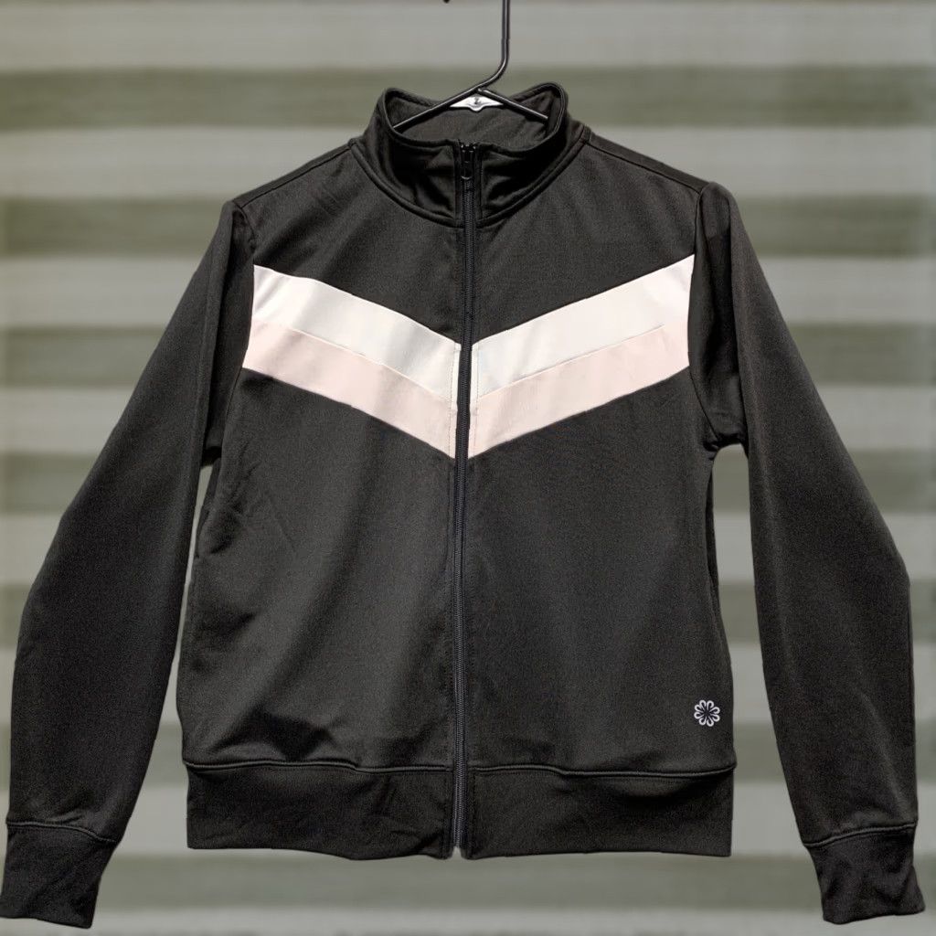 Pro Player PRO PLAYER Women's Size S Black Jacket w/White & Pink Stripe 2-Pockets Full Zip Shirt Size S / US 4 / IT 40 - 1 Thumbnail
