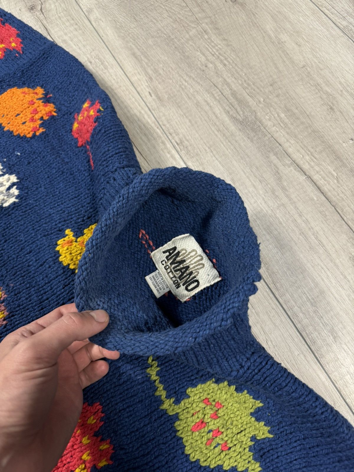 Handmade AMANO Handmade Vintage Cotton Autumn Leaves Knitted Sweater Size US M / EU 48-50 / 2 - 6 Thumbnail