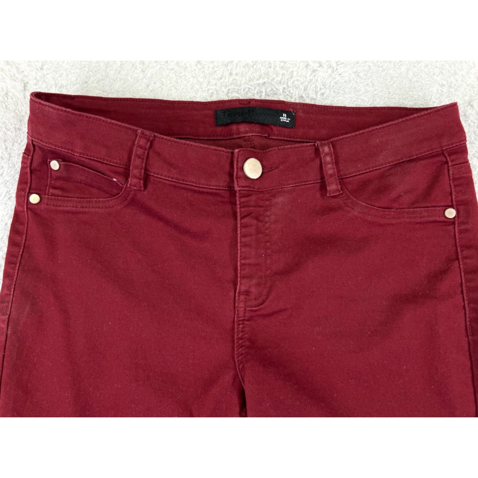 Vintage Tinseltown Red Denim Jeans Skinny Mid Rise 30x27 Womens 11 Cotton Blend 5-Pocket Design Logo Embroidered Button Zip Casual Classic Designer American Size 32" / US 10 / IT 46 - 4 Thumbnail