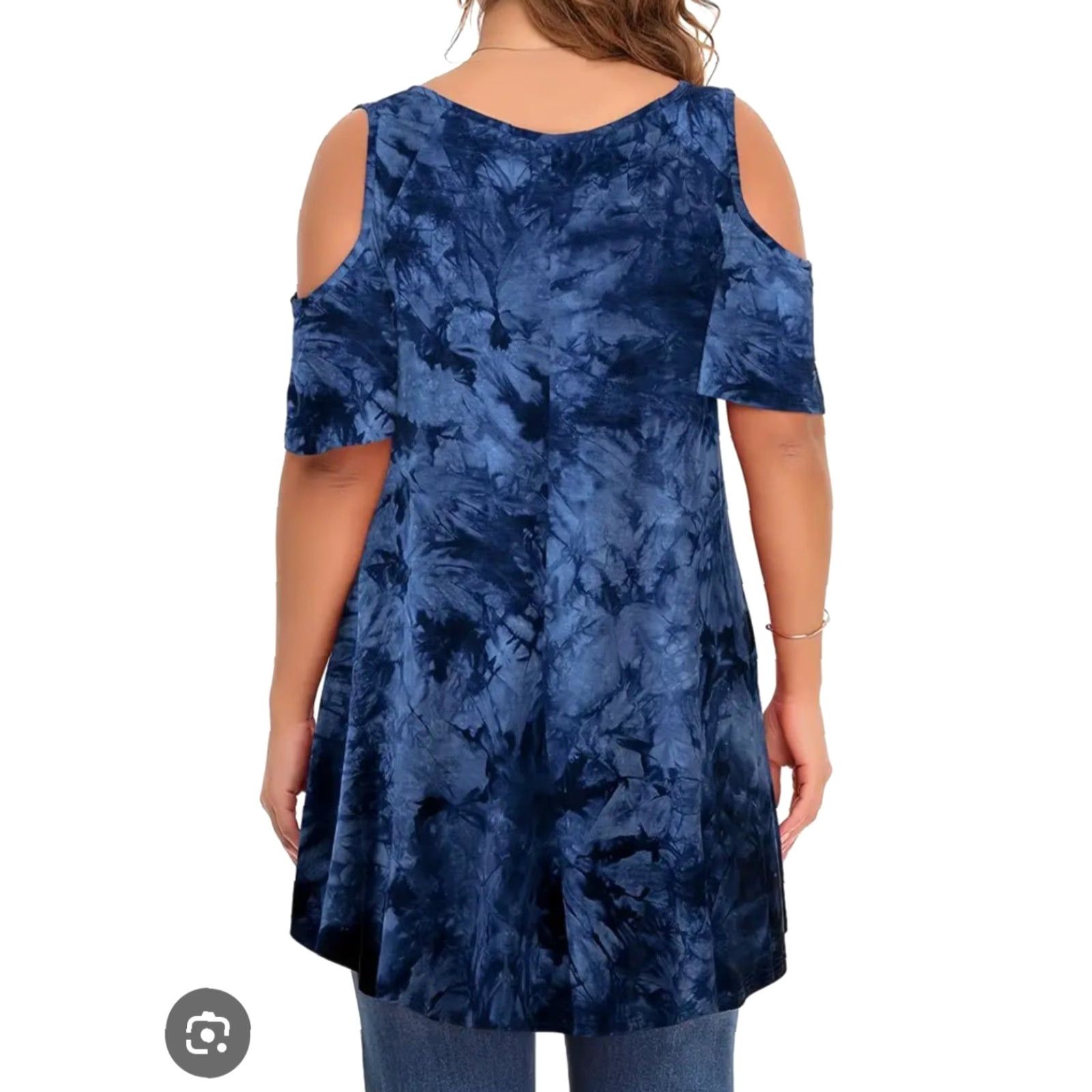 Vintage Lildy Blouse Women L/XL Cold Shoulder Tunic Top Tie Dye Blue White Floral Bohemian Beach Tropical 3/4 Sleeve Shirt Shirt Womens Ladies Clothing NWT Size L / US 10 / IT 46 - 2 Thumbnail