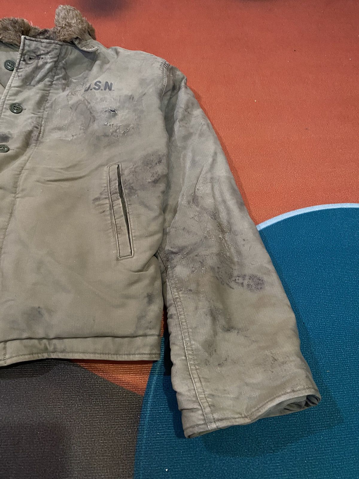 Vintage U.S. Navy N-1 Deck Jacket Olive Green Military Coat