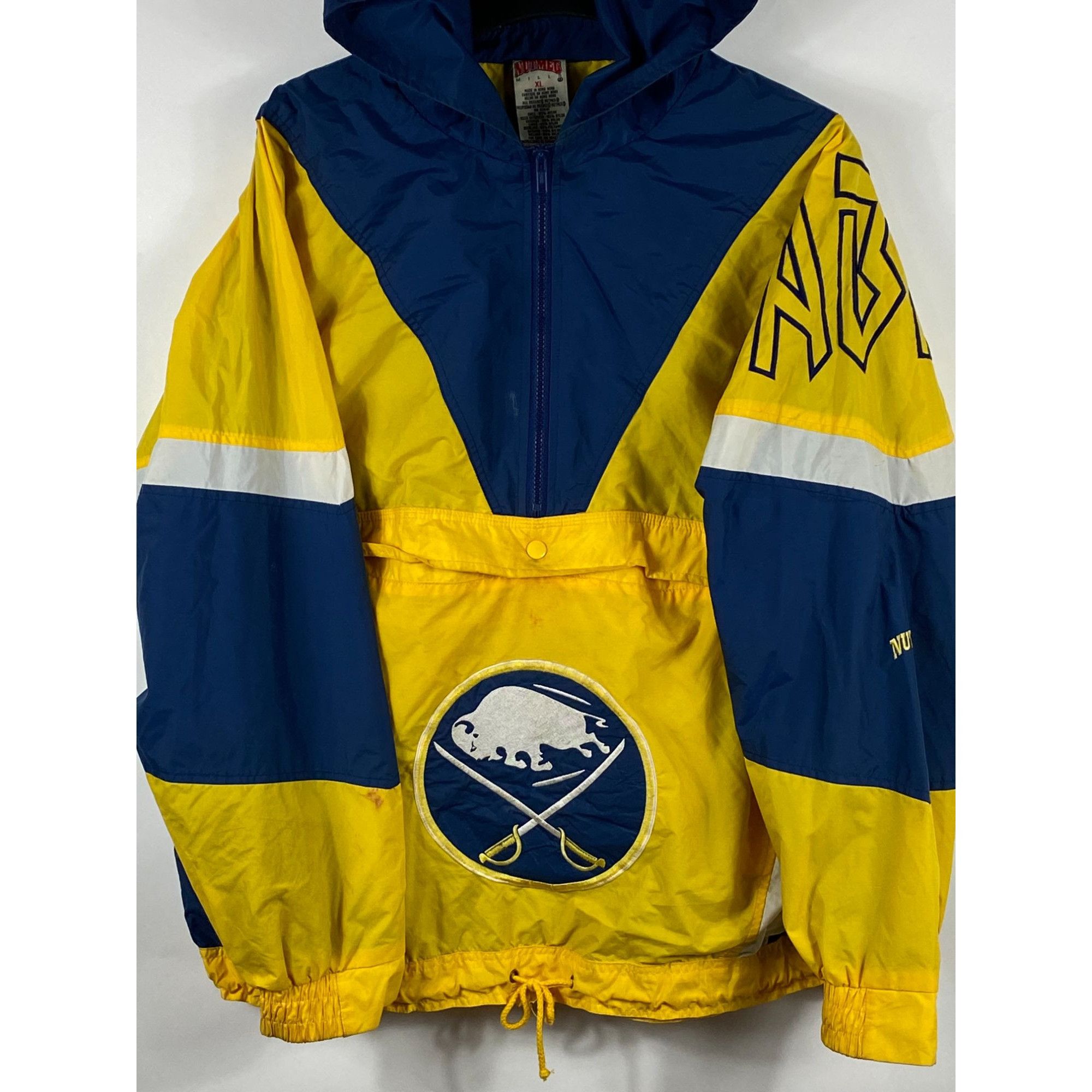 image of Vntg Nutmeg Buffalo Sabres Half Zip Pullover Hooded Jacket Y in Yellow, Men's (Size XL)