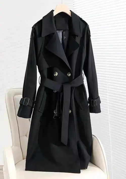 Japanese Brand Black double-breasted vintage belted mid-length trench coat Size M / US 6-8 / IT 42-44 - 5 Thumbnail