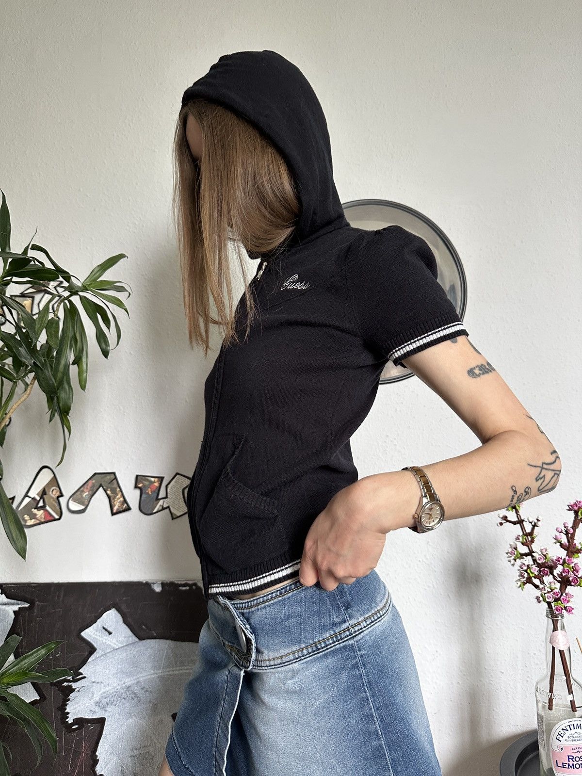 Guess × Vintage Vintage Sporty Guess Zip up Hoodie Shortsleeve Top Y2K Size M / US 6-8 / IT 42-44 - 6 Thumbnail
