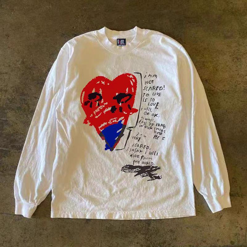 Japanese Brand × Vintage Heart-shaped pattern white casual retro long-sleeved tee Size US L / EU 52-54 / 3 - 1 Thumbnail