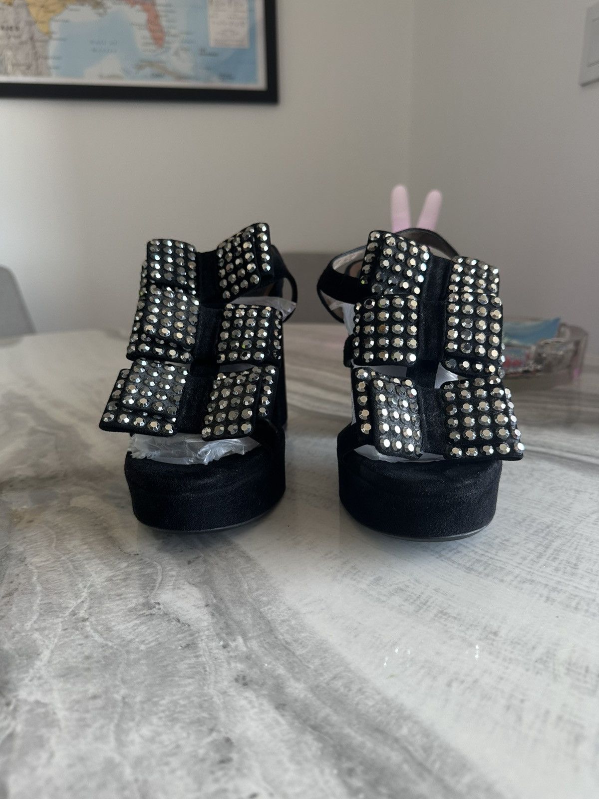 Marni Marni Black Suede Rhinestone Studded Platform Sandals Size US 9 / IT 39 - 3 Thumbnail