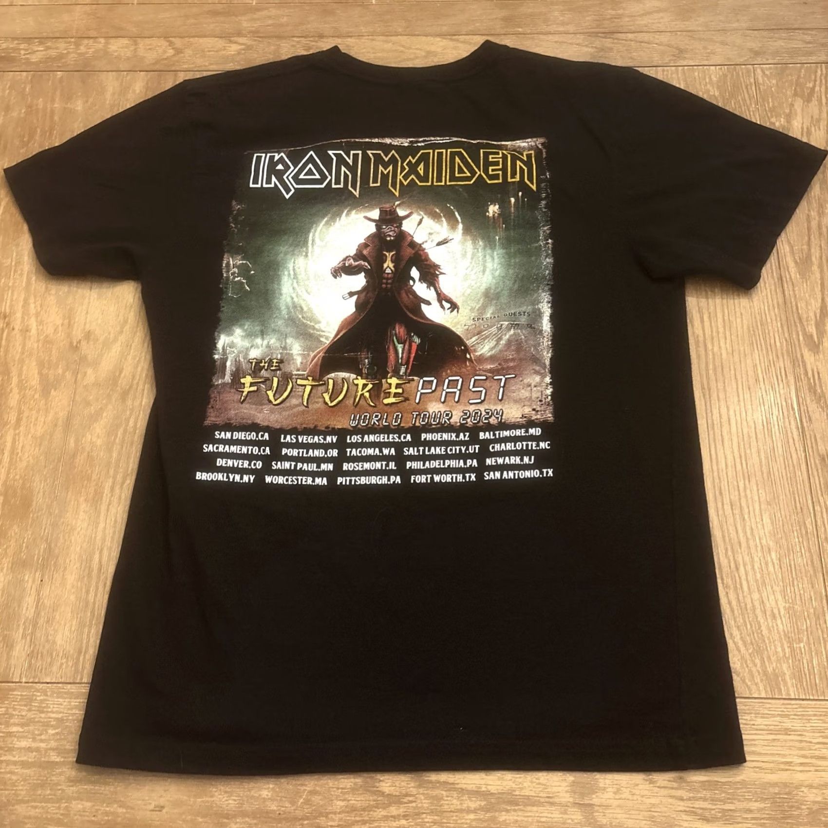 Vintage Iron Maiden Future Past World Tour 2024 Music T-Shirt L Mens Black Cotton Short Sleeve Round Neck EUC Size US L / EU 52-54 / 3 - 4 Thumbnail
