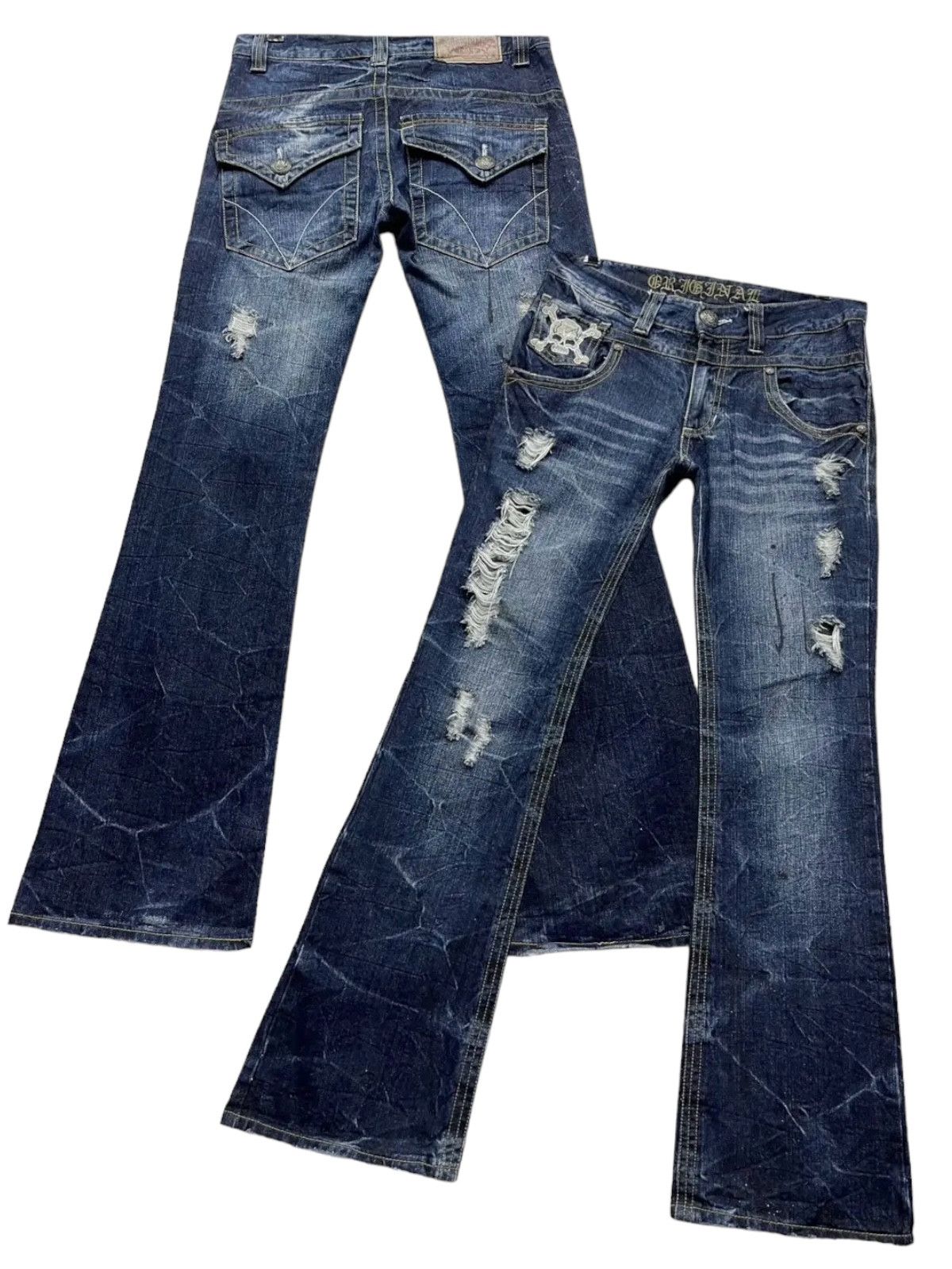 Japanese Brand × Vintage FYE🔥Skull Embroidery Distressed Ripped Denim Pants Size US 31 - 1 Thumbnail