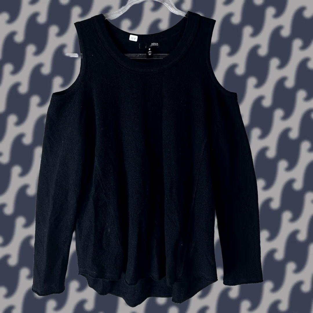 AQUA AQUA Cashmere Sweater Womens M Black Cold Shoulder Knit Top Size M / US 6-8 / IT 42-44 - 1 Thumbnail