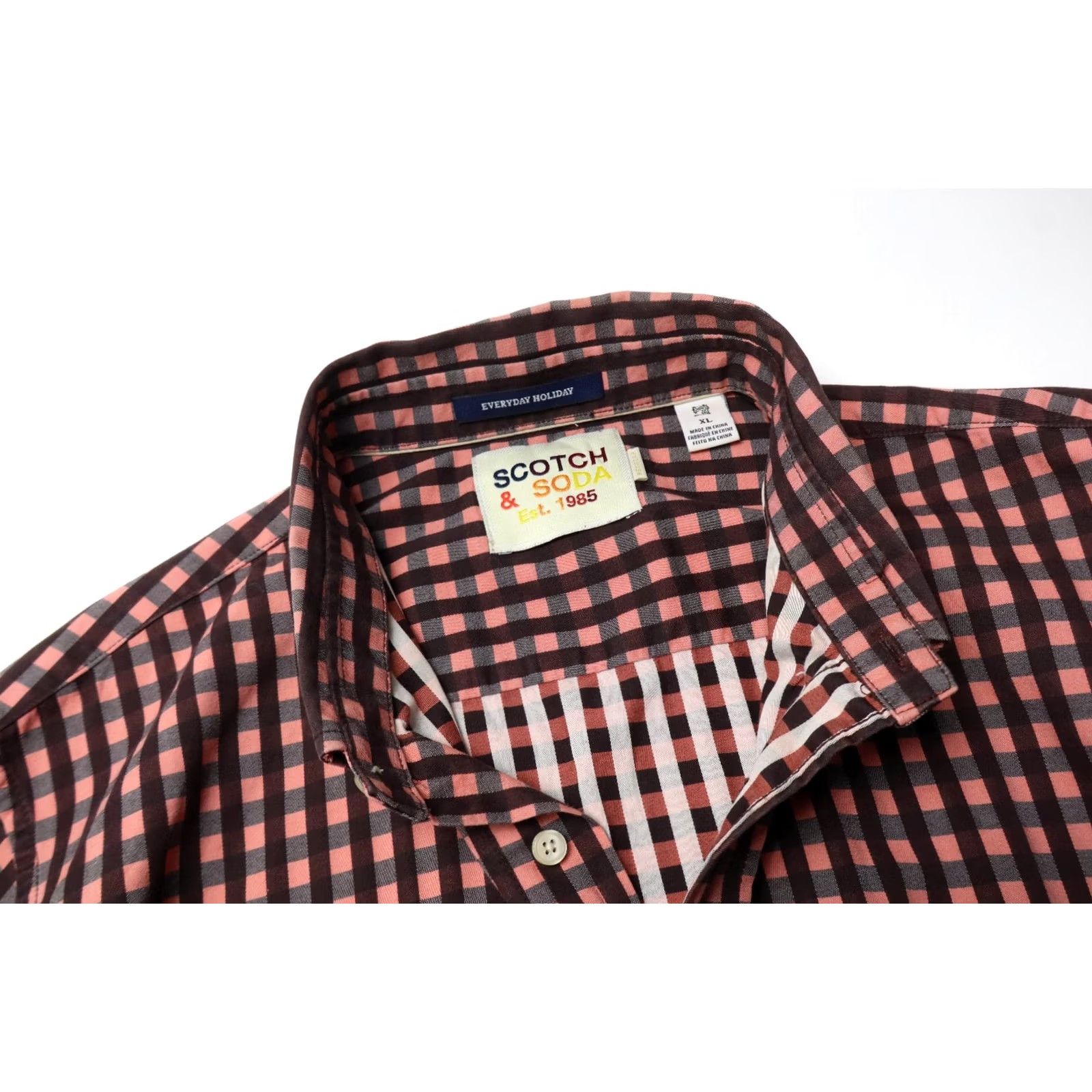 Scotch & Soda SCOTCH & SODA Shirt Men's XL Checked Brown Button-Down Regular Everyday Holiday Size US XL / EU 56 / 4 - 4 Thumbnail
