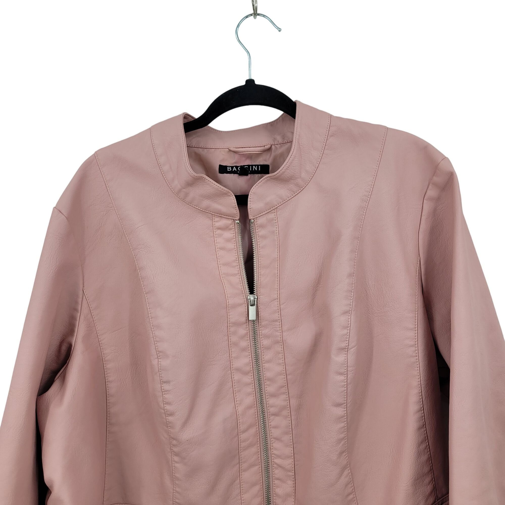 Designer Baccini Vegan Faux Leather Biker Jacket 3X Pink Pleated Pepl Size 3XL / US 20-22 - 5 Thumbnail