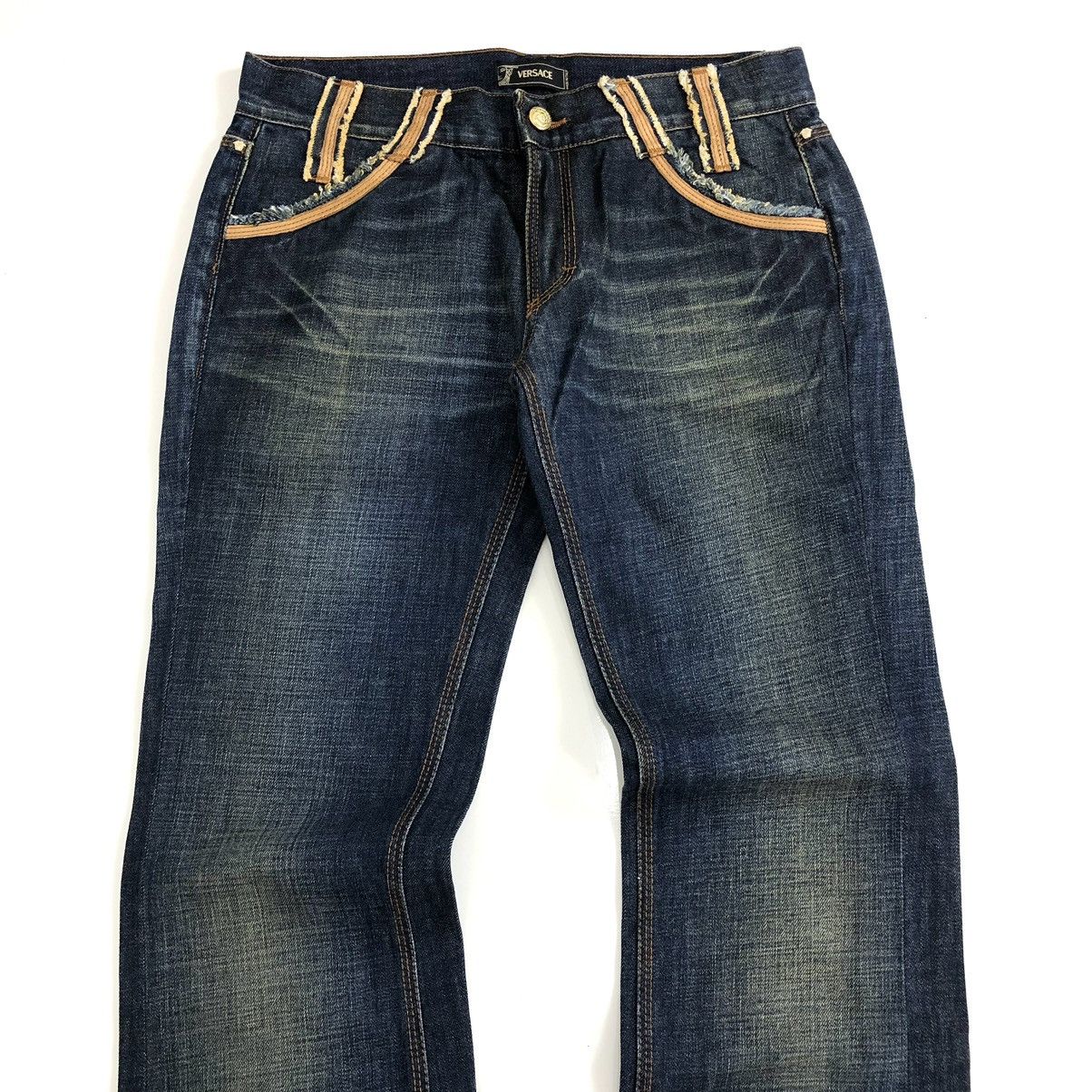 Versace × Vintage Vintage Versace Medusa Faded Blue Flared Jeans Size US 32 / EU 48 - 2 Thumbnail