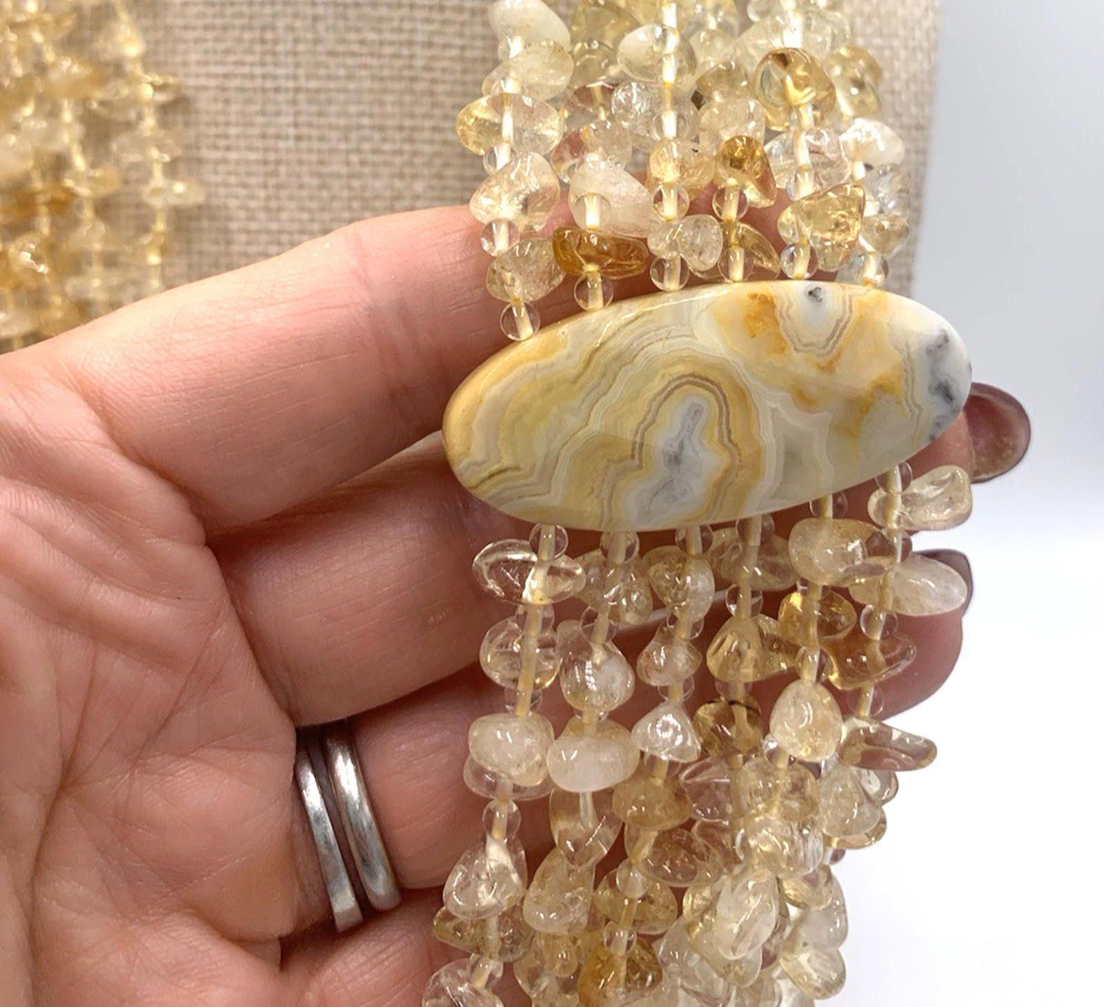 The Unbranded Brand Six Strand Citrine Agate Stone Sterling Silver Necklace Size ONE SIZE - 3 Thumbnail