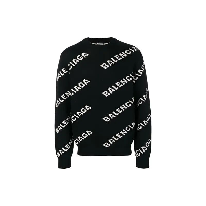 Balenciaga o1mt1gz0225 Allover Logo Sweater in Black/White Size US M / EU 48-50 / 2 - 1 Thumbnail