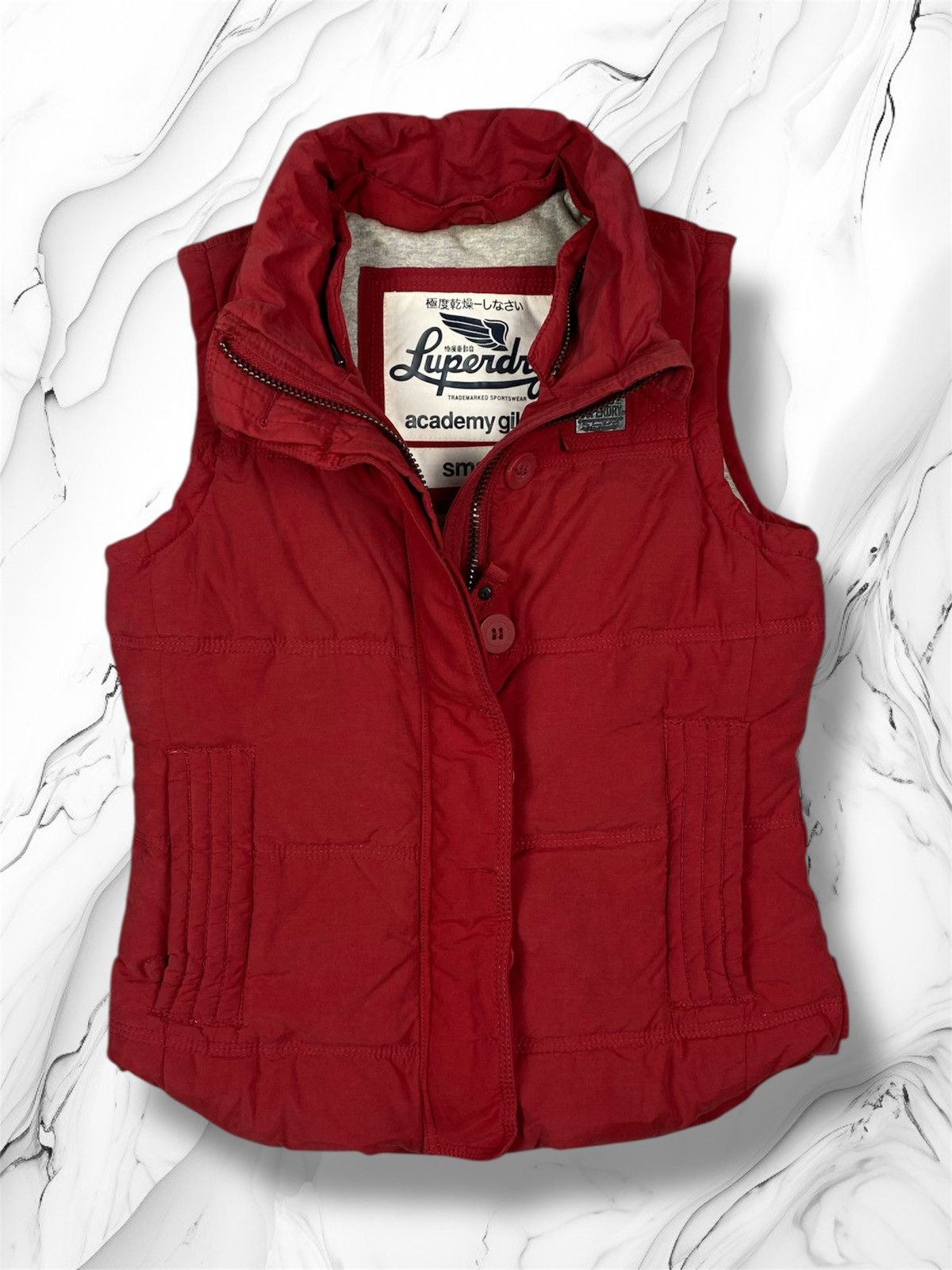 Superdry Superdry Academy Vest Red Cotton Blend Feather Down Gilet Size S / US 4 / IT 40 - 1 Thumbnail
