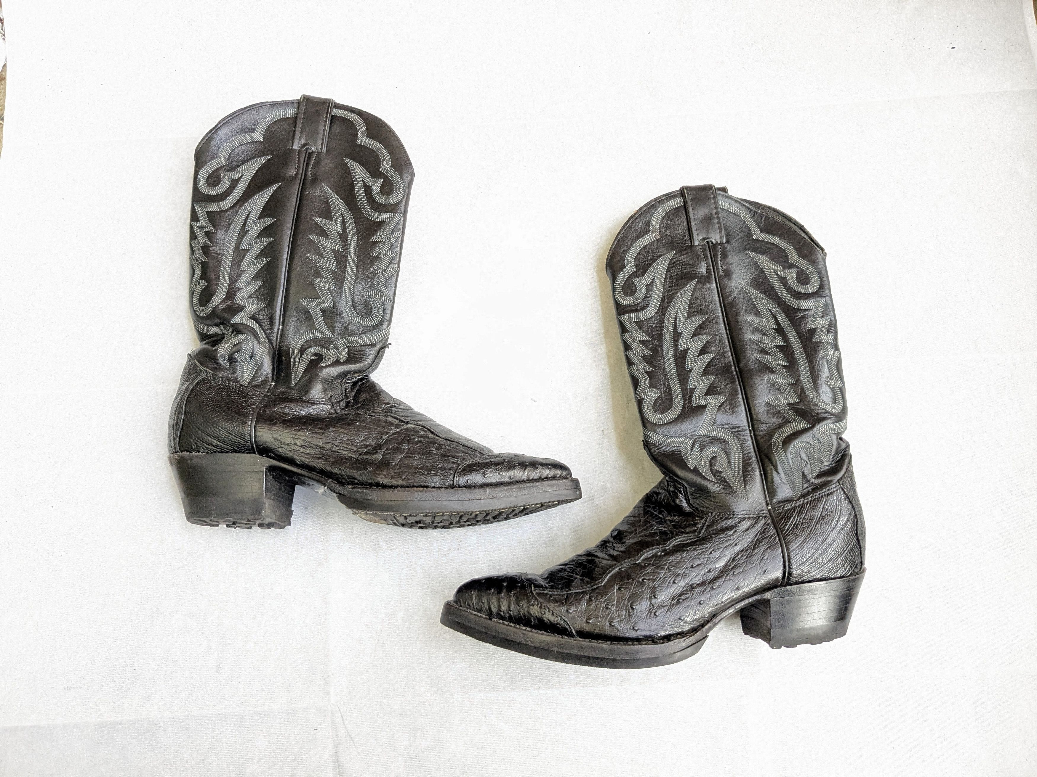 Justin Boots Justin Cowboy Boots Ostrich Leather Black 9.5 D USA Size US 9.5 / EU 42-43 - 1 Thumbnail