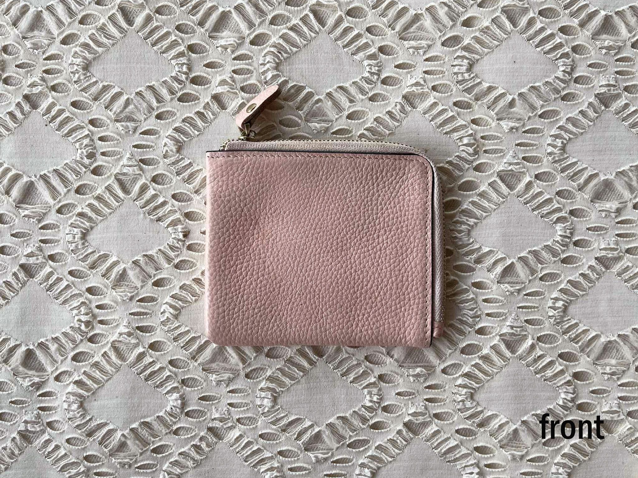 Vintage Pastel Pink Genuine Leather Half Zip wallet, slim wallet Size ONE SIZE - 4 Thumbnail