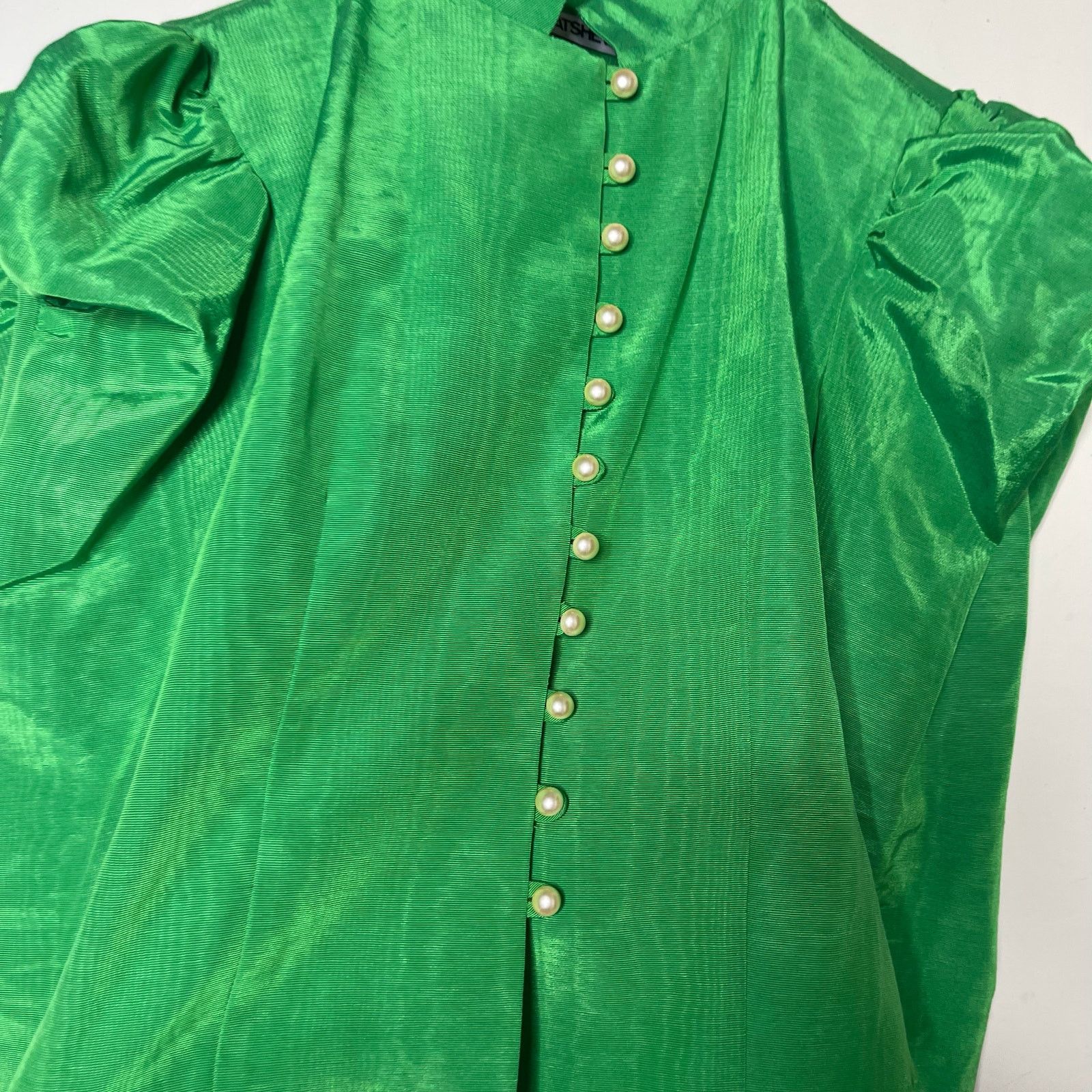 Batsheva Batsheva Song Green ruffled moiré pearly button blouse sz 2 Size XS / US 0-2 / IT 36-38 - 11 Thumbnail