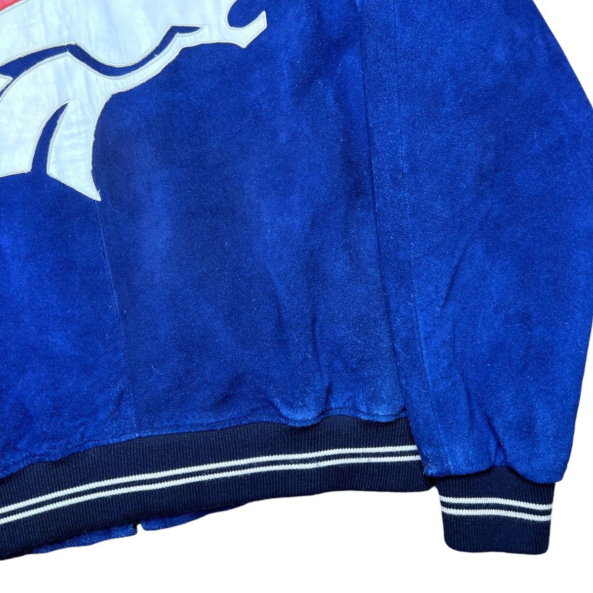 NFL × Vintage Vintage 1990s NFL Denver Broncos Blue Suede Zip Up Jacket Size US XL / EU 56 / 4 - 21 Thumbnail
