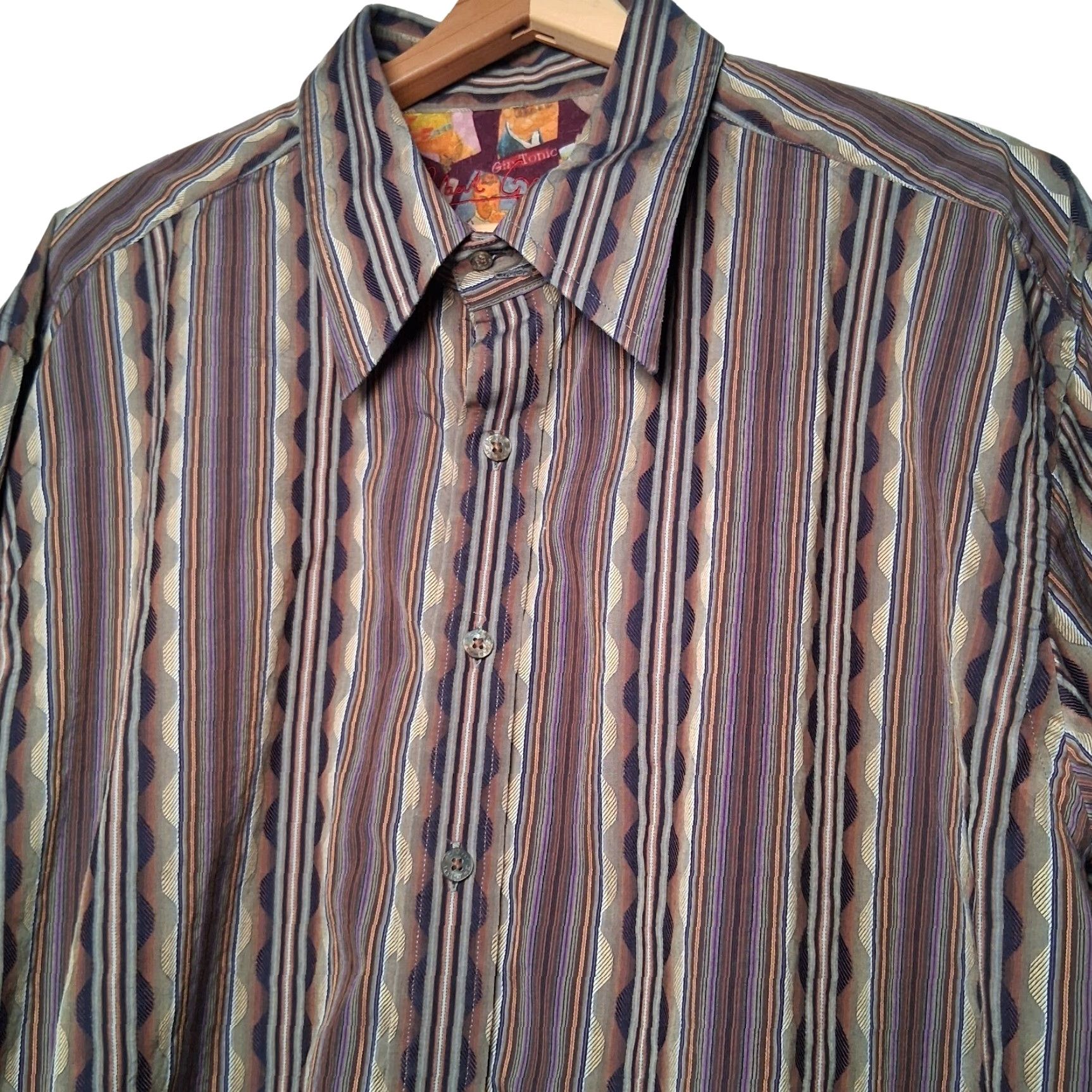 Robert Graham Robert Graham Shirt Men 2XL Gin And Tonic Purple Stripe Flip Cuff Artsy Abstract Size US XXL / EU 58 / 5 - 2 Thumbnail