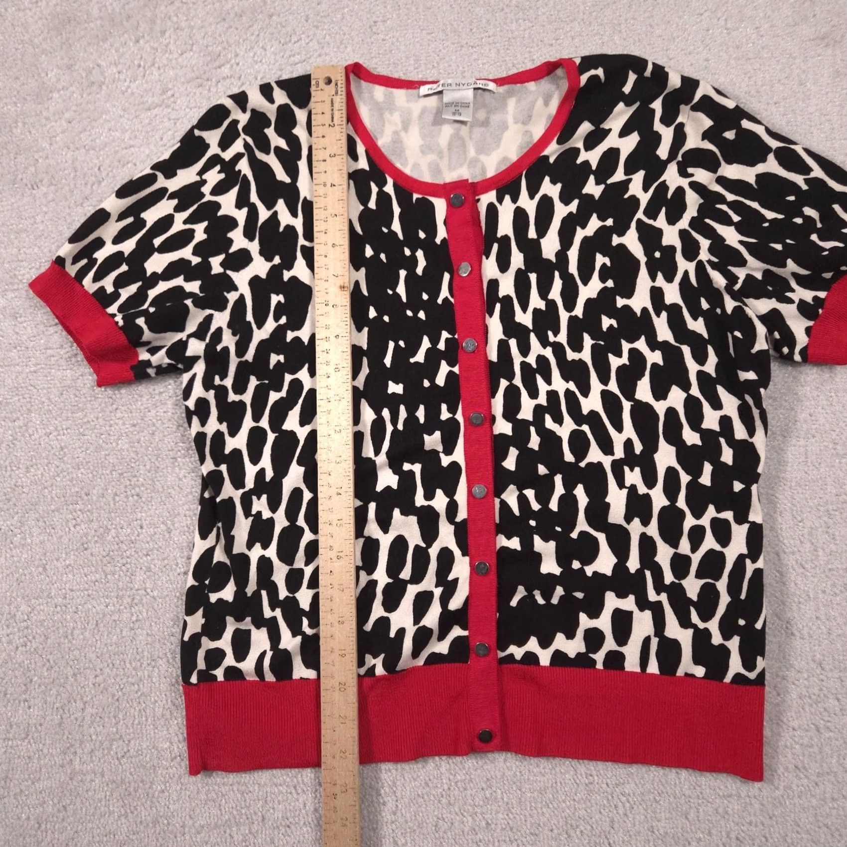Vintage Peter Nygard Cardigan Sweater Womens M Black Leopard Crew Neck Short Sleeve Size M / US 6-8 / IT 42-44 - 6 Thumbnail