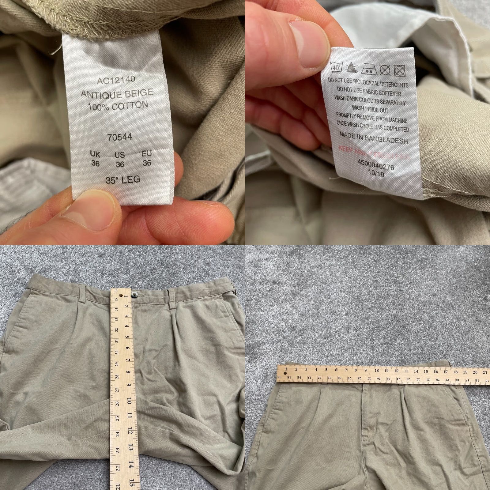 Cotton Traders Cotton Traders Mens Khaki Chino Pants 36 Regular Straight Leg Brown Beige Workwear Casual Outdoor Trousers Size US 36 / EU 52 - 8 Thumbnail
