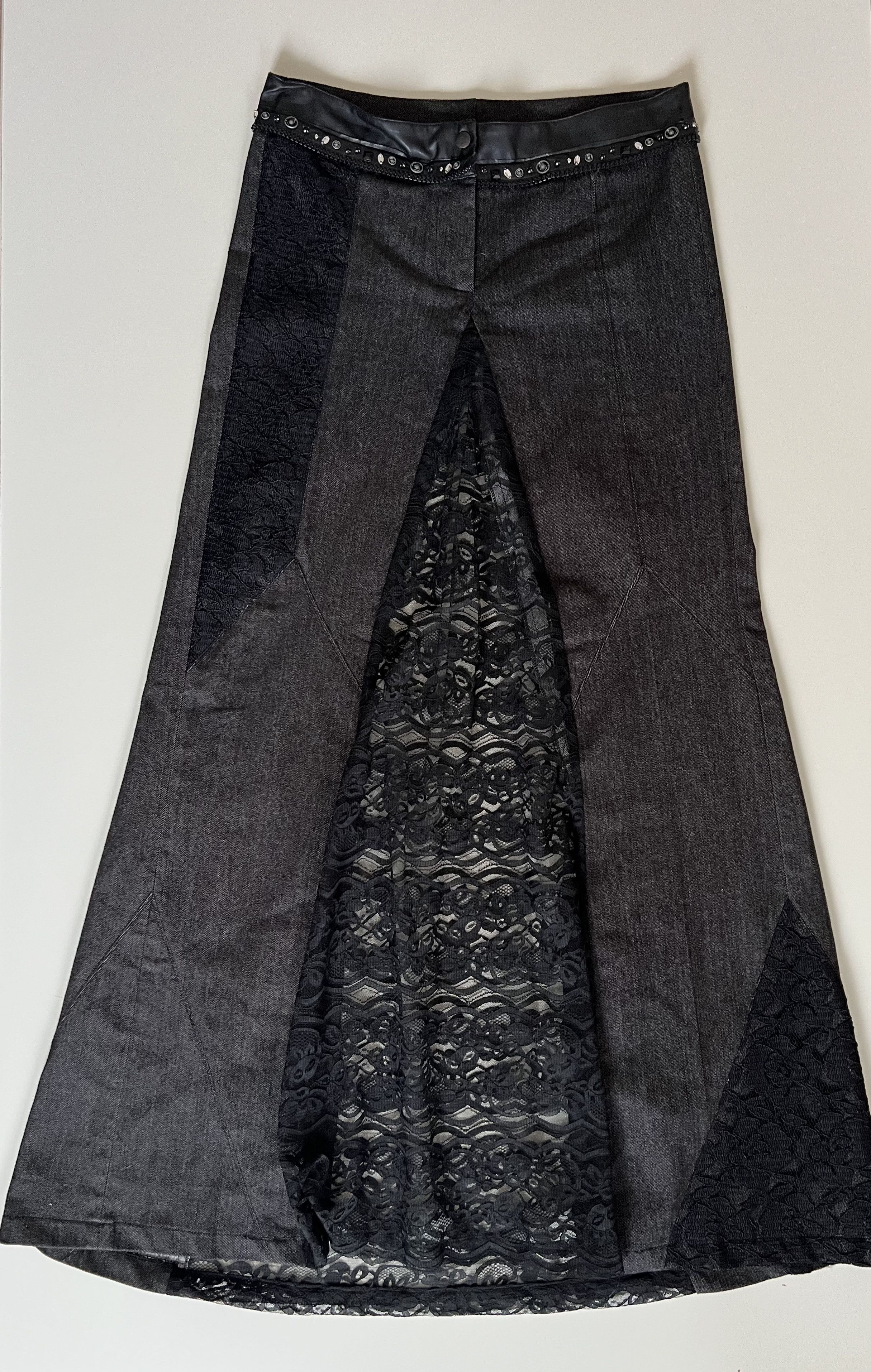 Imperial Imperial Lace Panel Skirt – Black Denim & Lace – Y2K Gothic Size 26" / US 2 / IT 38 - 1 Thumbnail
