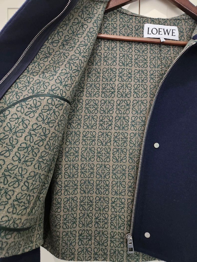 Loewe Midnight blue wool jacket with LOGO zipper and hood