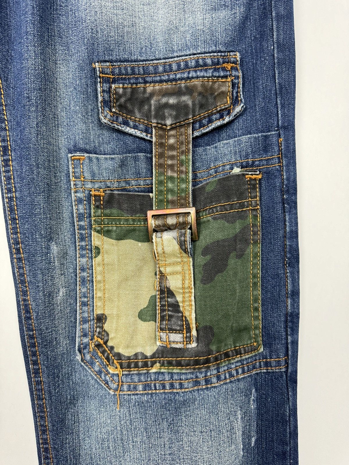 Vintage Japanese Style Camo Patched Distressed Denim Jeans Size US 29 - 9 Thumbnail
