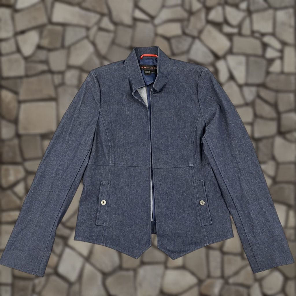 Vintage Nina Mclemore Jacket Blazer Women Size 10 Blue Chambray Stretch Denim Open Front Size L / US 10 / IT 46 - 1 Thumbnail