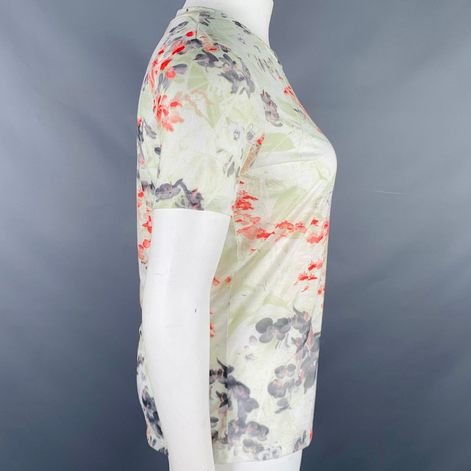 PRABAL GURUNG L Multi Color Pink Polyester Floral T-Shirt