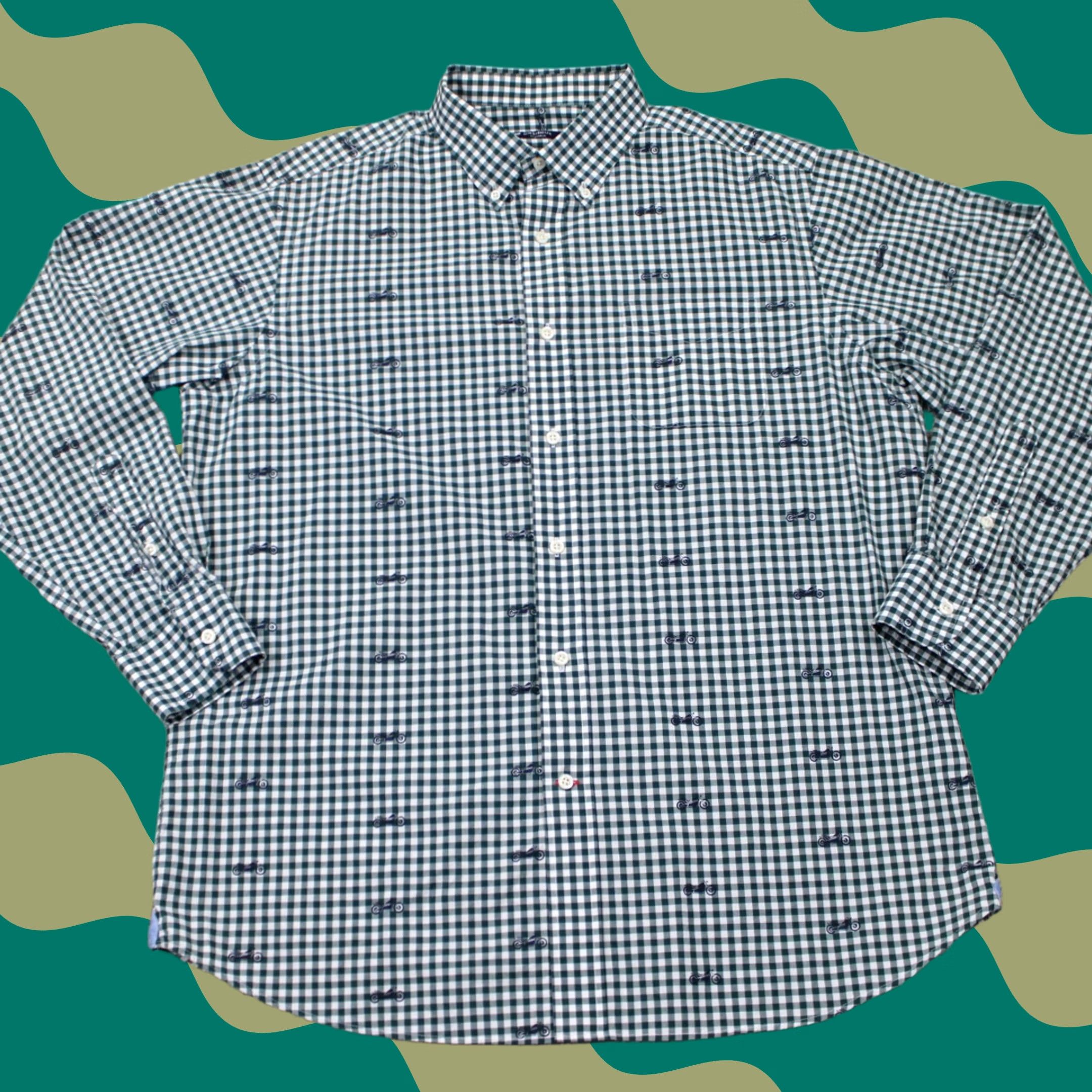 Cremieux Cremieux Classics Shirt Mens Large Green Ginham Motorcycle Print L/S Cotton Size US L / EU 52-54 / 3 - 1 Thumbnail