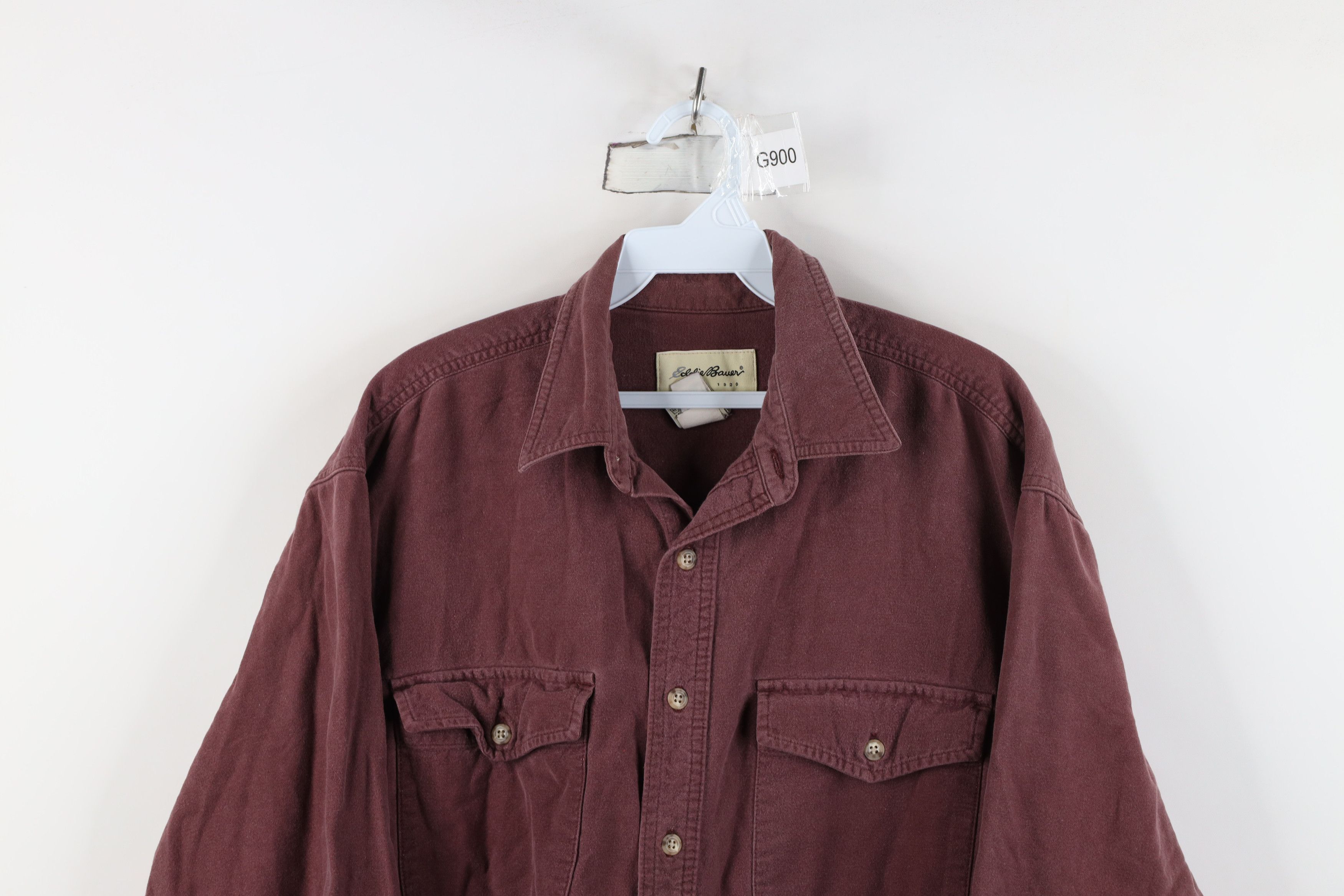 Eddie Bauer Vintage 90s Eddie Bauer Chamois Cloth Button Shirt Maroon Size US M / EU 48-50 / 2 - 2 Thumbnail