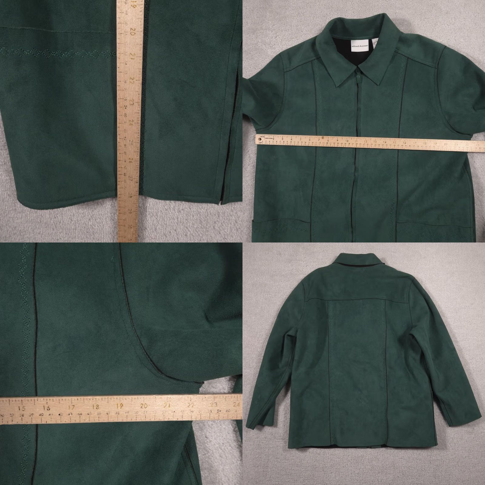 Vintage Alfred Dunner Jacket Womens 14 Green Microfiber Full Zip Mid-Length Collar Lined - Classic, Casual, Business Womens Size XL / US 12-14 / IT 48-50 - 8 Thumbnail